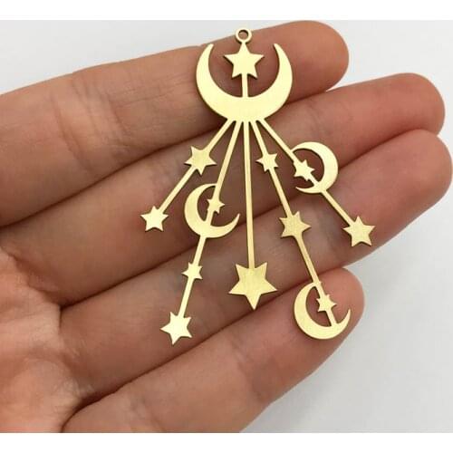 2pcs Brass Crescent Moon and Stars Earring Charm Pendant, Drop Dangle Celestial Earring Charm Jewelry Supplies