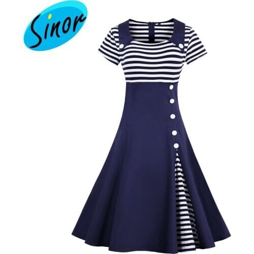 2017 large womens striped retro dress 1528 party dress