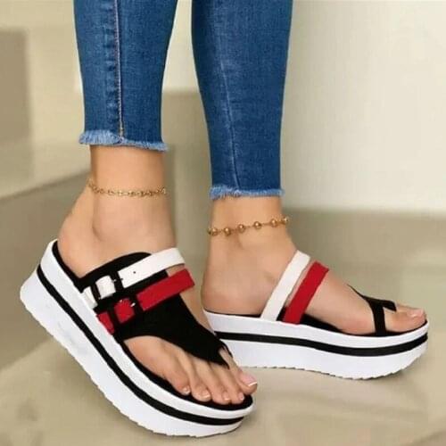 2021 Summer Women Sandals Platform Peep Toe Sandals Slippers Ladies Beach Casual Sandales Buckle Chunky Slides for Women