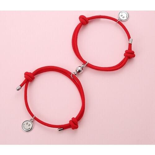 2021 fashion smiling face 2-piece bracelet couples bracelet distance magnet couples Milan rope woven bracelets for men and women