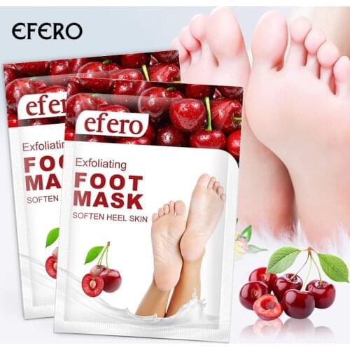 EFERO 7Pair Exfoliating Foot Mask Cherry Moisturizing Whitening Feet Peeling Mask Foot Patch Remove Dead Skin Socks for Pedicure