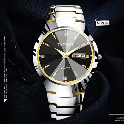 Mens watch fashion business all tungsten steel gold silver mens watch luxury brand high-end quartz watch relegio masculio men