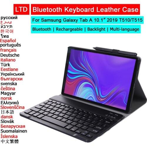 Bluetooth Keyboard Case For Samsung Galaxy Tab A 2019 10.1 inch T510 T515 Russian Arabic Hebrew Thai Spanish French Keyboard