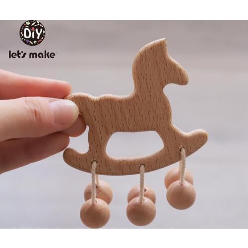 Baby Toys Beech Wooden Teething Cloud Cartoon Horse Wooden Beads Children Stroller Toy Making Noise Rattle Gift DIY Baby Rattles