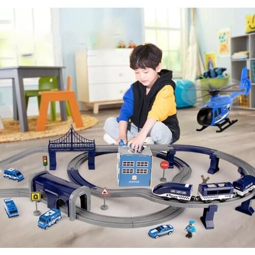 Childrens Electric Track Train Toy Simulation Track Suit Police Fire Engineering Rail Car Puzzle Assembling Boy Gift Train Toys