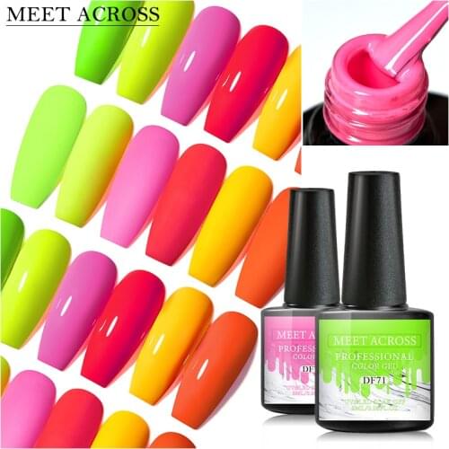 MEET ACROSS Gel Nail Polish Neon Gel 8ml Nail Art for Manicuring Soak Off Bright Color Nail Gel Polish No Glow In UV LED Light