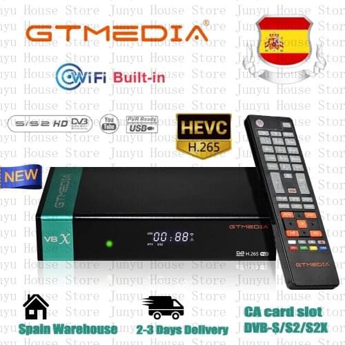 GTMEDIA V8X DVB-S/S2/S2X FTA Digital Signal Receiver Set top Box HD 1080P Remote Control Built-in WiFi H.265 V8 Nova Upgrade
