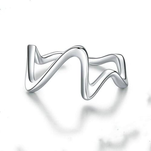 Ring 925 Sterling Silver Engraved Simple Waves Open Adjustable Finger Rings for Women 2020 Oxidized silver Jewelry JSCR21673