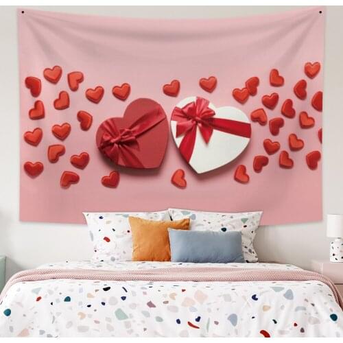 Valentines Day Red LOVE Tapestry Vintage Exotic Summer Plant Nature Frame for Bedroom Photography Wall Decor