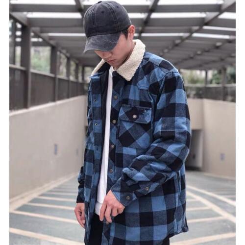 2020 New Spring Autumn Fleece Plaid cotton coat Men Winter Jacket plus size velvet Jacket Hip Hop Streetwear