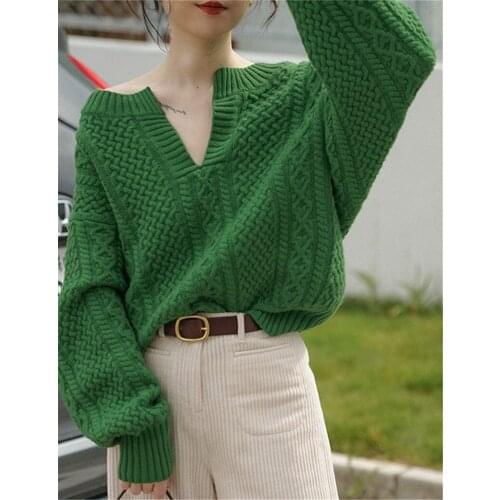 LMQ NEW 2020 Winter Women V-Neck Sexy Solid Sweater Jumpers Knitted Long Sleeve Female Casual Minimalist Loose Tops Pullover