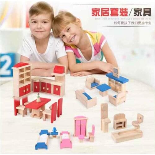 Miniature Furniture Dolls House Wooden Dollhouse Furniture Sets Pretend Toys Educational Play House Toys Children Girls Gifts