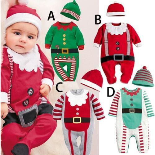 New Christmas clothes baby rompers Boy Girl Kids Romper Hat Cap Set santa claus baby costume Christmas Gift newborn DS29