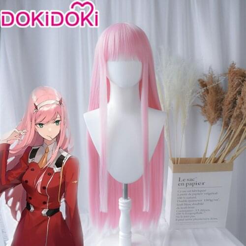 DokiDoki Anime Cosplay DARLING in the FRANXX Zero Two 002 Cosplay Wig 02 DARLING in the FRANXX Cosplay Long Pink Wig