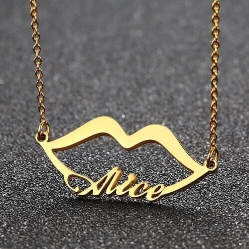 Lips Pendant Sexy Handmade Personalized Customized Name Necklace Gold Color Custom Nameplate Necklaces for Women Men Gifts