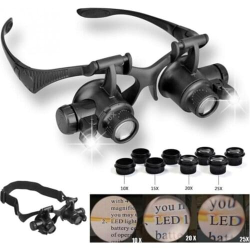 Headband LED Light Eyes Glasses Magnifier 2.5X 4X 6X 8X 10X 15X 20X 25X Optical Lens Glass Loupe For Home Repair Fast delivery
