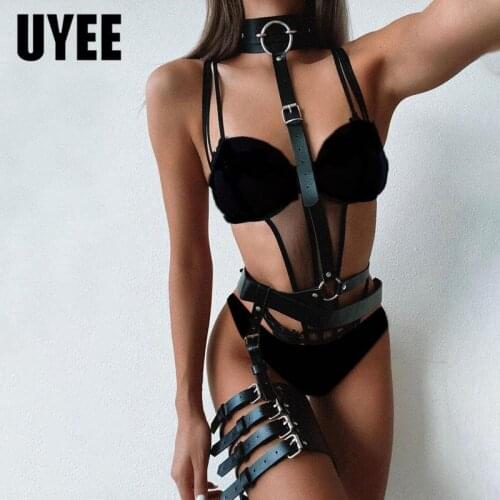 UYEE PU Leather Harness For Women Bra Cage Belt Goth Lingerie Straps Sexy Body Bondage Suspenders Handmade Bdsm Harness Garter