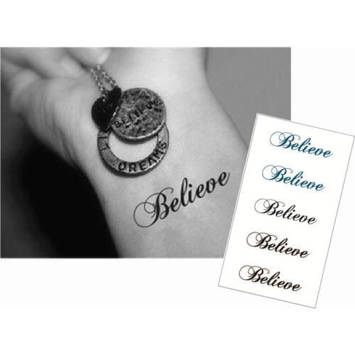 SHNAPIGN English Believe Flash Tattoo Hand Sticker 10.5*6cm Small Waterproof Henna Beauty Temporary Body Art FREE SHIPPING