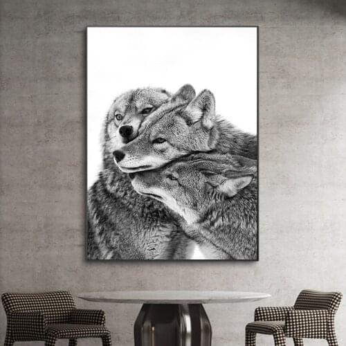 Nordic Animal Black and White Wolves Canvas Painting Posters and Prints Wall Art Pictures for Living Room Home Decoration