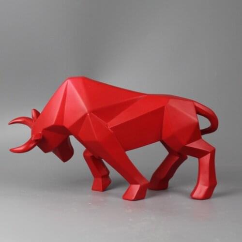 Ox Sculpture Abstract Geometric Bison Bull Resin Statue Home Office Bar Decoration Art Animal Power Craft Ornament Kids Gift