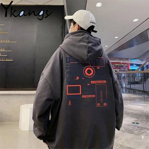 High Street Design Oversized Sweatshirt Vintage Loose Long Sleeve Pocket Anime Printing Hoodie Harajuku Cool Hip Hop Streetwear