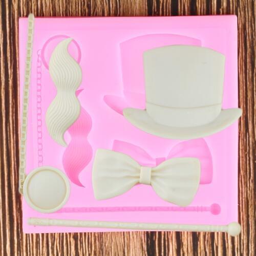 Magic Hat Glass Mustache Bow Silicone Mold Cupcake Topper DIY Fondant Cake Decorating Tools Polymer Clay Candy Chocolate Molds