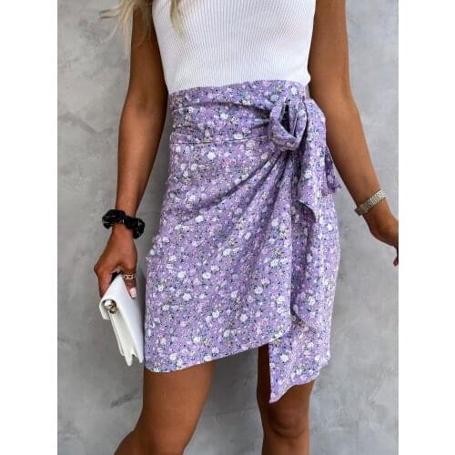 Wsevypo Chic High Waist Tie Up Wrapped Short Skirts Sweet Summer Women Ladies Flowers Mini Bodycon Skirts Office Lady Clothes