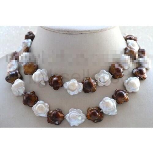 Pearl Necklace 33" White Chocolate Reborn Keshi flower Natural 16mm>>>girls for women jewerly necklaces charms Free shipping