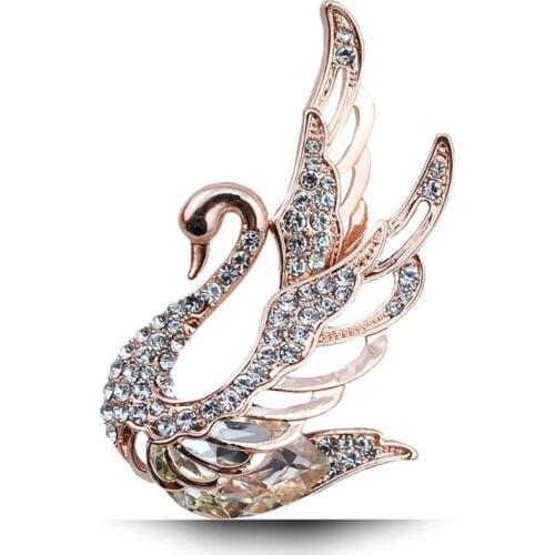 Classic 3 Colors Fashion Crystal Swan Brooches Pins Jewelry For Women Golden Elegant Animal Brooches