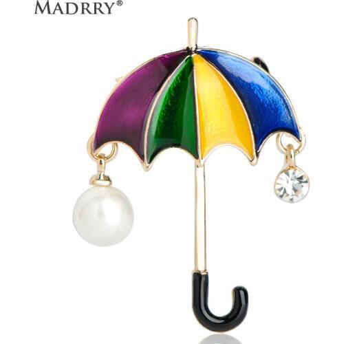 Madrry Colorful Umbrella Shape Brooches Enamel Simulated Pearl Crystal Jewelry For Women Kids Brooch Corsage Pins Accessories