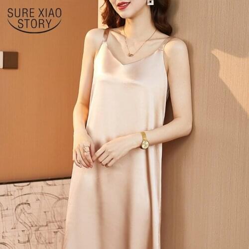 Sexy Satin Long Dress 2021 Summer Strap Sleeveless Dress Women Casual Loose Long Dresses Plus Size Clothing Robe Femme 14306