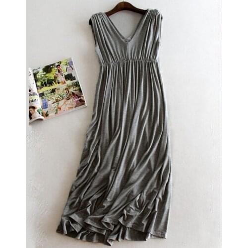 Women Summer Loose Long Grey Dress for Girls V Neck Modal Casual Party Formal Pleated Sexy Backless Dresses Elegant Plus Size