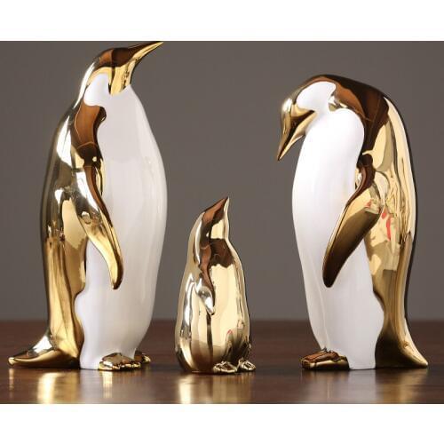 Golden Ceramic Penguin Ornaments Home Model Room Living Room Tv Cabinet Wine Cabinet Office Decoration Gifts