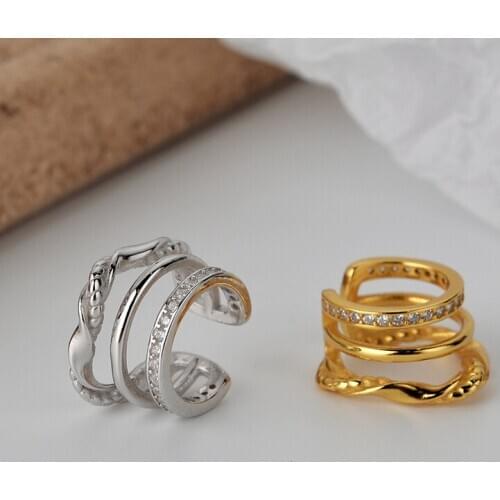 1PC (No pierced) 100% Authentic 925 Sterling silver Gold /White Multi-Rows Hollow Zircon aaa+ Twisted CLIP earrings TLE1059