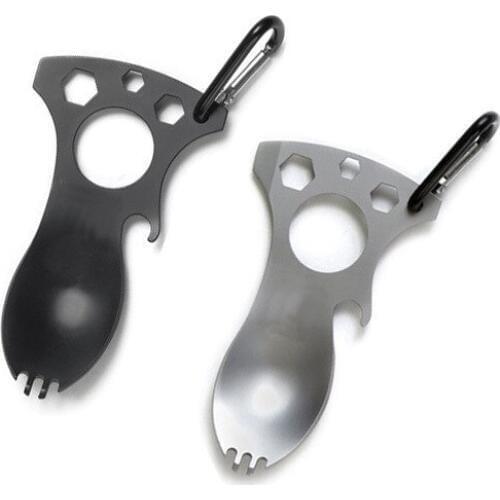 1PC Portable Stainless Steel Fork SpoonOpener EDC Multitool Outdoor Camping Pocket Tableware Equipment Cookware Picnic Tool