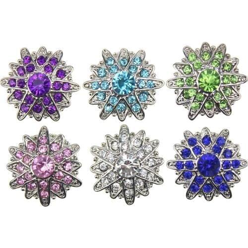 10Pcs/lot New Beauty Colorful rhinestone 6 colors 18MM snap buttons fit 18mm snap jewelry wholesale