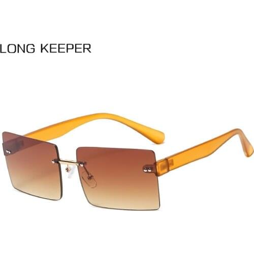 2021 Rectangle Sunglasses Women Brand Designer Fashion Rimless Gradient Sun Glasses For Female Summer Traveling Brown Oculos