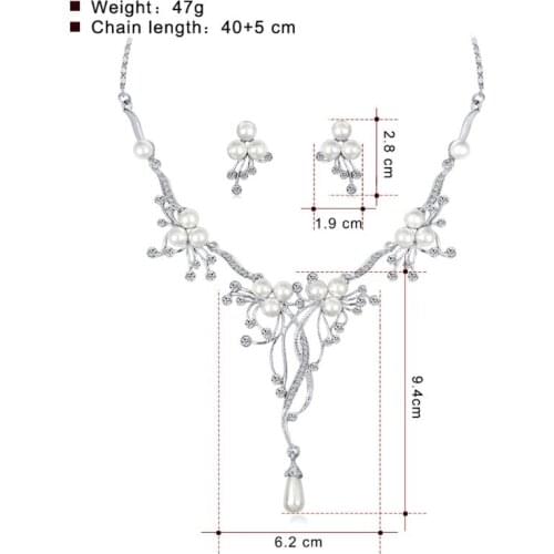 97QE 1 Set New Necklace Earrings Ear Stud Imitation Pearl Floral Bride Bridal Jewelry