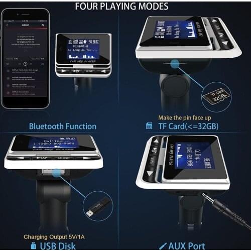 Car Mp3 Player Bluetooth Fm Transmitter 1.4-inch Large Screen Built-in Mic With Usb Charger Remote Control Hands-free Call