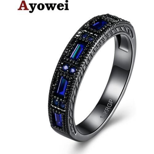 Ayowei Trendy gift Blue Zircon Rings For best friend Fashion Jewelry Gold Tone Ring USA size # 6 # 7 # 8 JR2163A