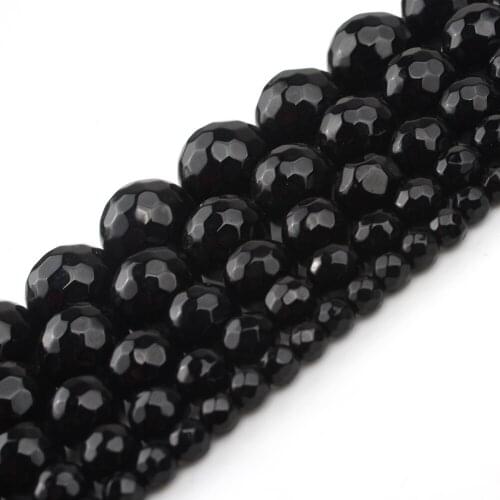 Natural Stone Beads Faceted Black Agata Round Loose Beads For Jewelry Making 15 inch Pick Size 4 6 8 10 12 14mm