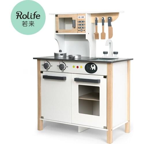 Robotime Rolife Wooden Pretend Play Kitchen Set for Kids Toddlers with Cookware Accessories Best Toys Gifts for Boys and Girl