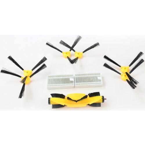 ForB6009)Spare parts for Robot Vacuum Cleaner, side brush*6pcs+ heap filters*2pcs+v-shaped central brush*1pc