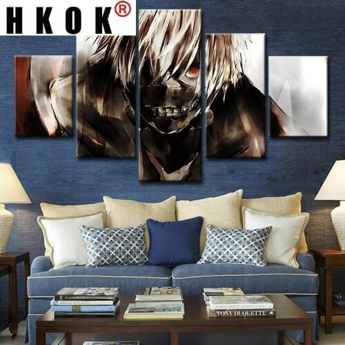 HKOK Wall Art Home Decor Posters Canvas HD Printed Paintings For Living Room Decoration 5pcs Modular Anime Tokyo Ghoul Pictures