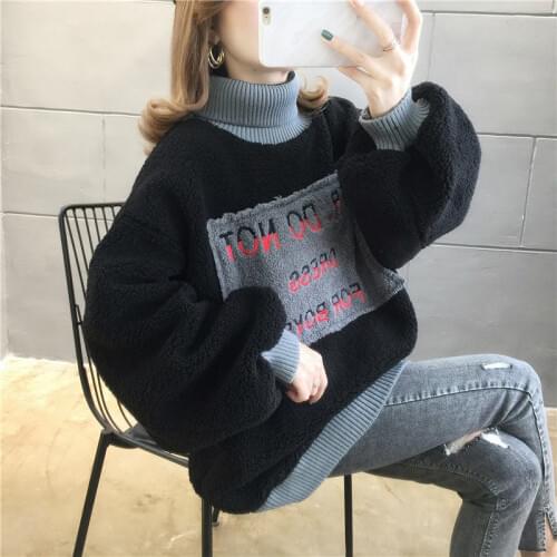 Latest Korean Version Thickened High Collar Cashmere Coat for Female Loose Fitting Students Wool Splicing Cashmere Coat Fashion