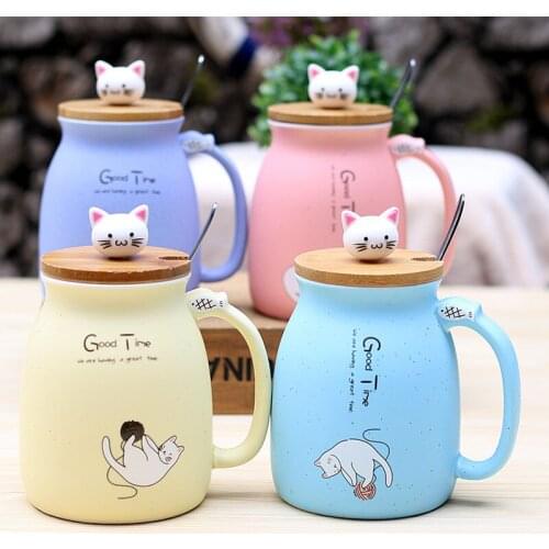 450 ml ceramic cartoon cute cat with cover spoon cup coffee cup home breakfast drink milk tea cup cup novelty gifts