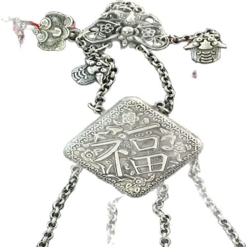 China Tibet Miao silver pattern silver lock lucky longevity pendant