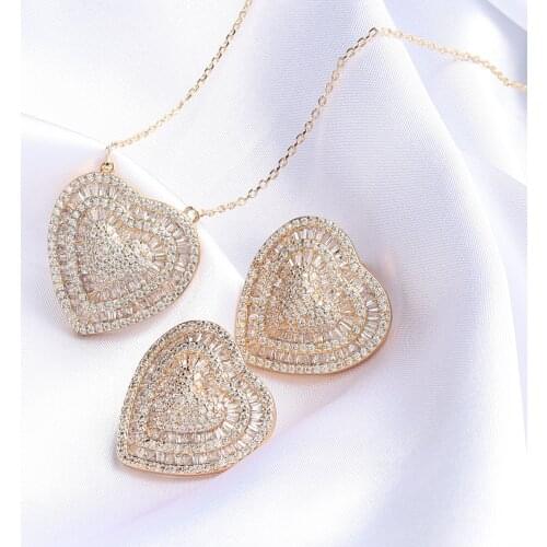 Classic AAA cubic zirconia Baguette Heart necklace Earring sets for Women Mariquesa geometric Necklace earring sets D12252