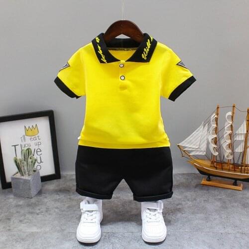 Boys Suits Summer Baby Boy Polo Shirts Set New Handsome Lapel Short Sleeve Tshirt + Shorts Two-piece Kids Clothing Set