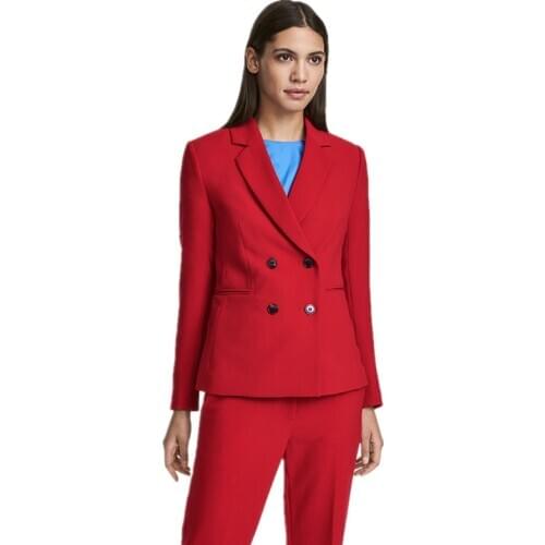 Red Women Suits Set Double Breasted Formal Office Lady Elegant Pants Suit Casual Female Slim OL 2 Pieces Ladies Tourser Suits